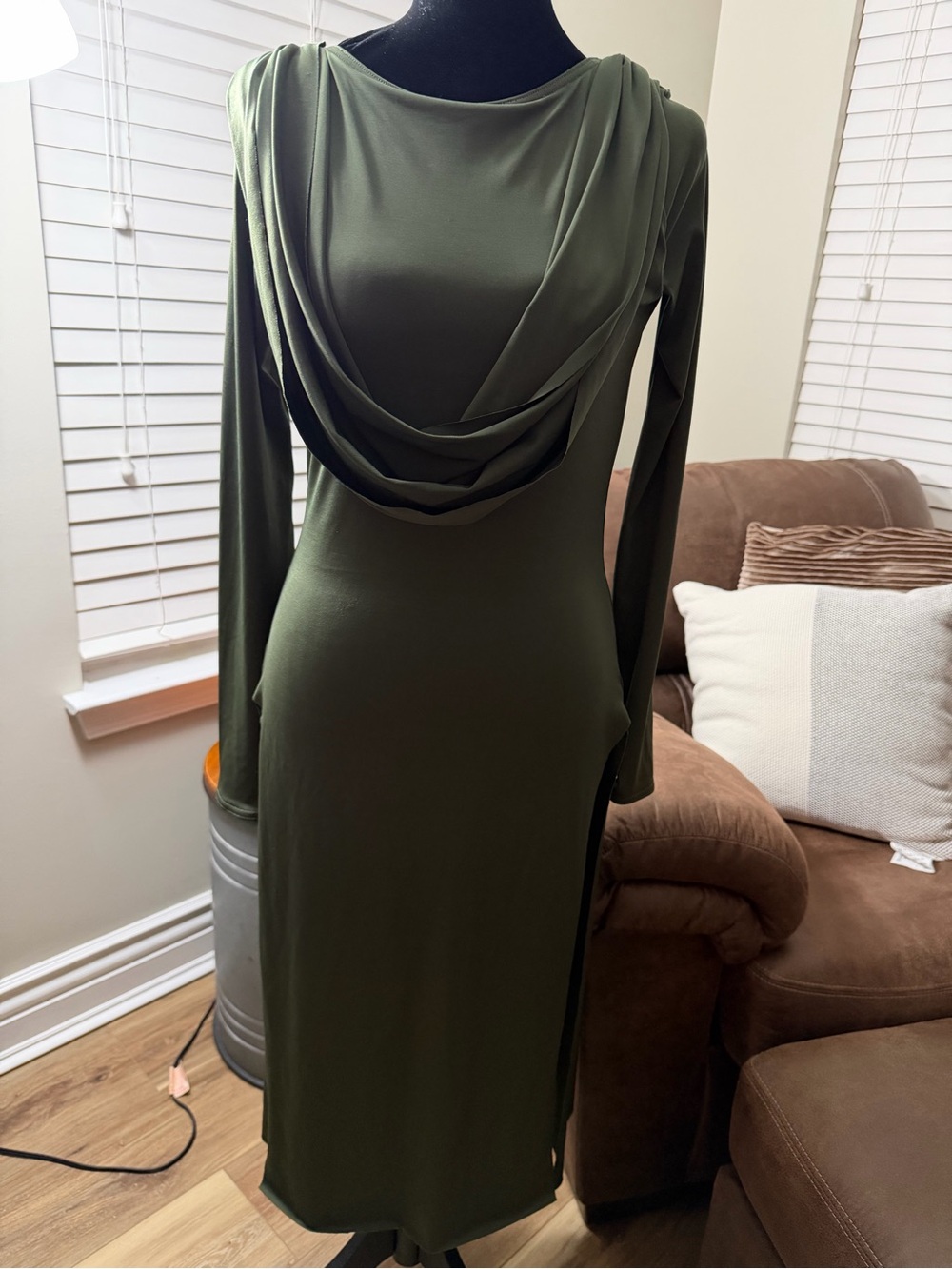 AM Weissman Olive Long-Sleeve dance Dress with attached briefs